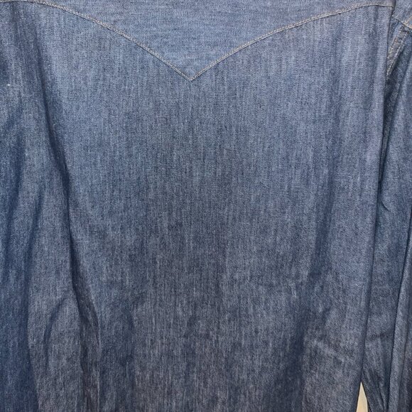 VINTAGE 60s WRANGLER PRE-SHRUNK PEARL SNAP EX LONG TAILS DENIM SHIRT 16.5" X 35" - Picture 9 of 15